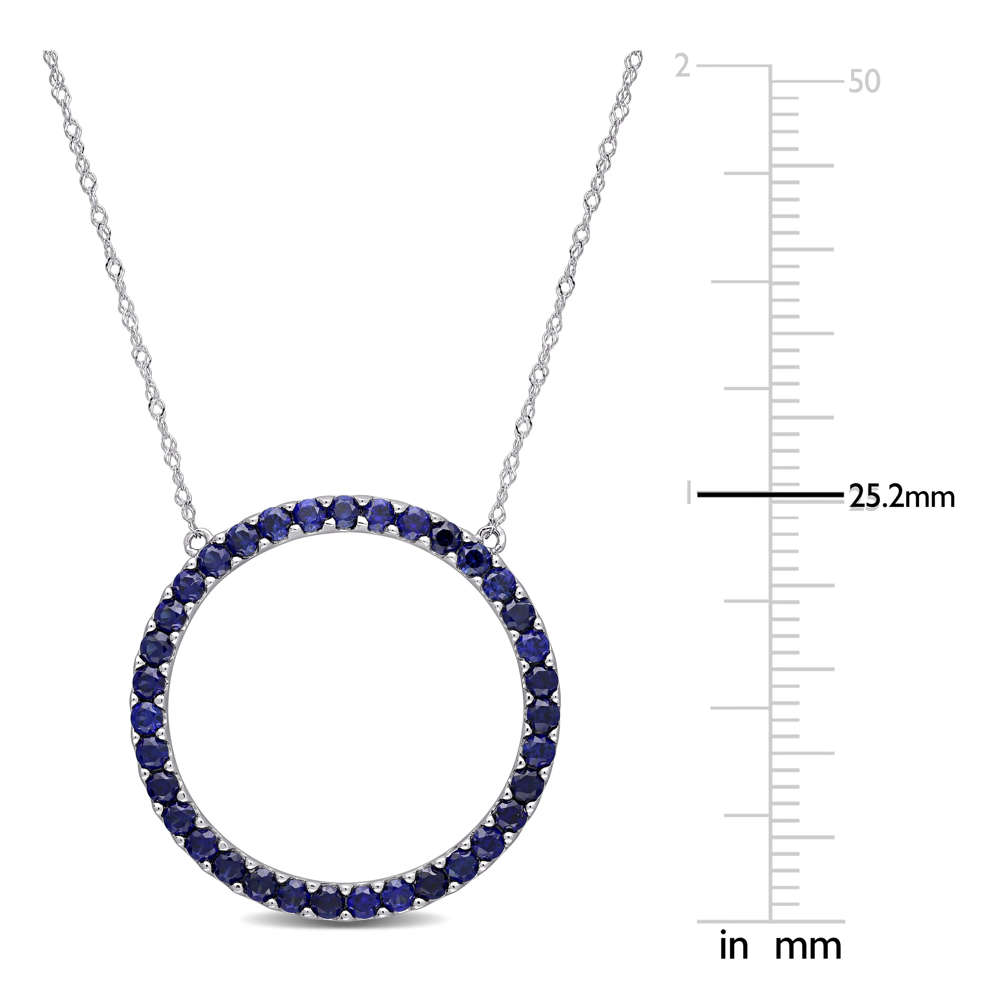 1 3/4 CT TGW Created Blue Sapphire Open Circle Pendant with Chain in 10K White Gold