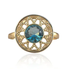 14K Yellow Gold Round Blue Topaz 6mm Ring