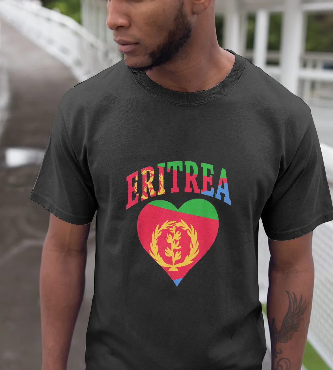 1sttheworld T-Shirt - I Love Eritrea With Flag In a Heart Pride T-Shirt Black A35