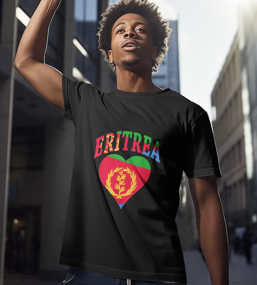 1sttheworld T-Shirt - I Love Eritrea With Flag In a Heart Pride T-Shirt Black A35