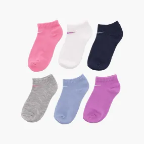 6 Pack Girls Metallic Swoosh No Show Socks