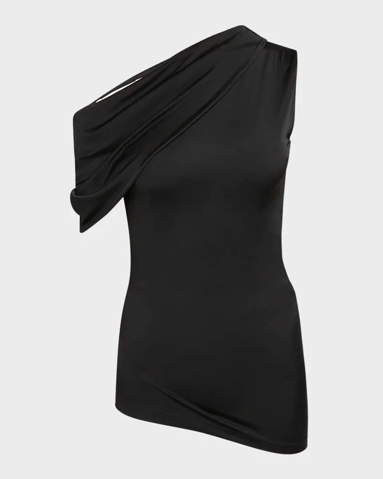 794559QLADR Asymmetric draped jersey top