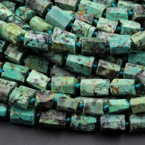 A Grade Natural African Turquoise Beads Faceted Tube Organic Raw Cut 16" Strand