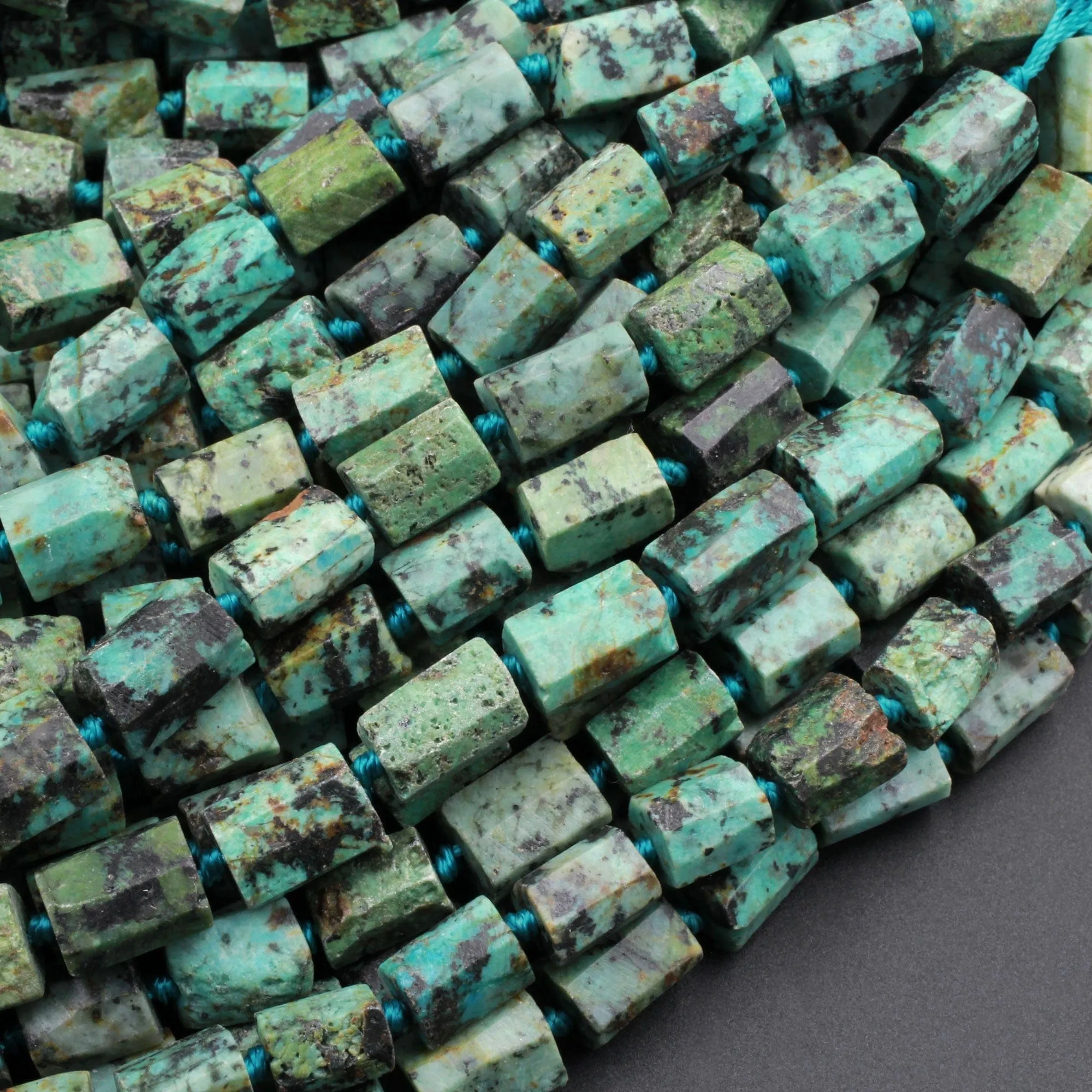 A Grade Natural African Turquoise Beads Faceted Tube Organic Raw Cut 16" Strand