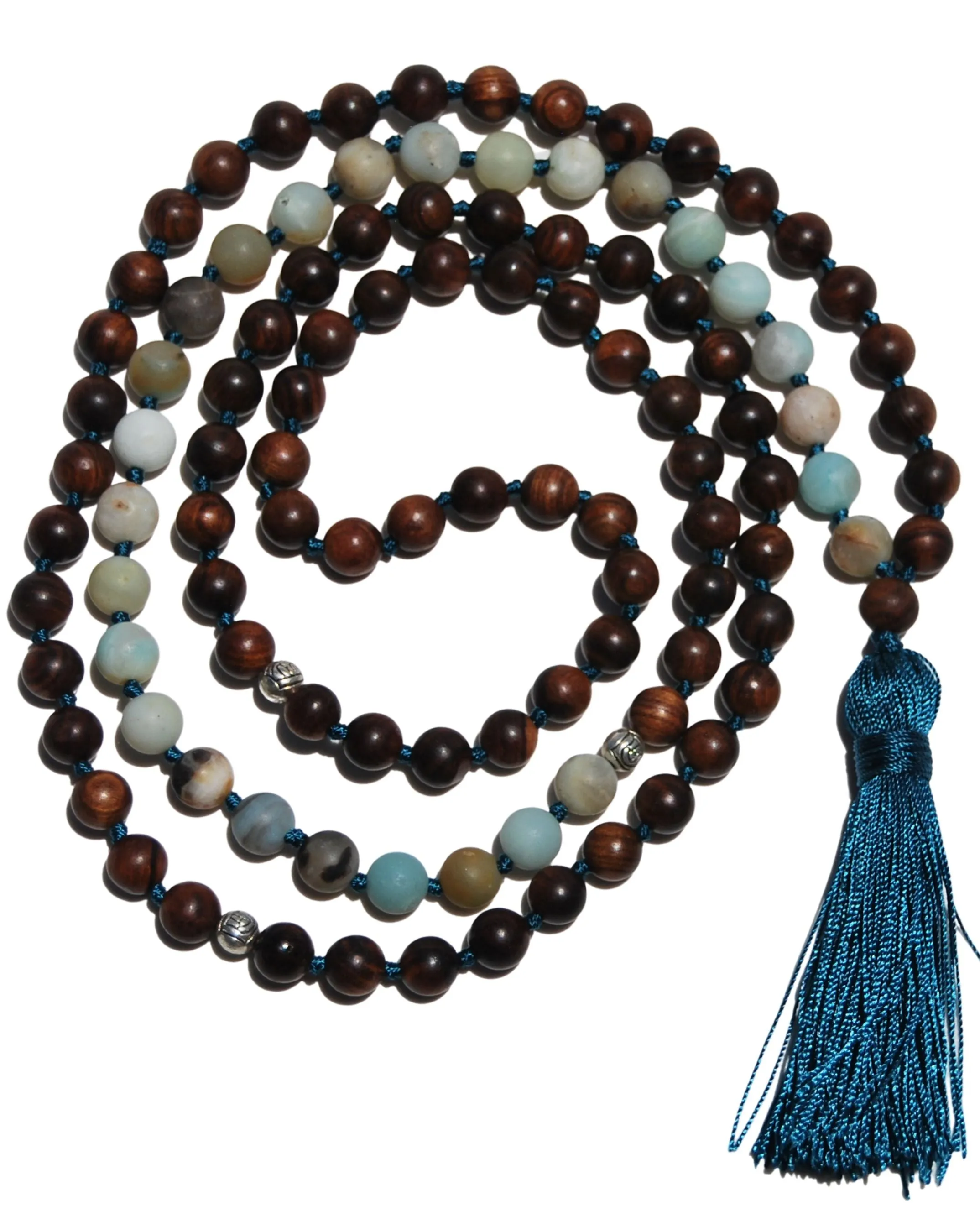 Amazonite and Pear Wood, Throat & Heart Chakra Healing, Mala