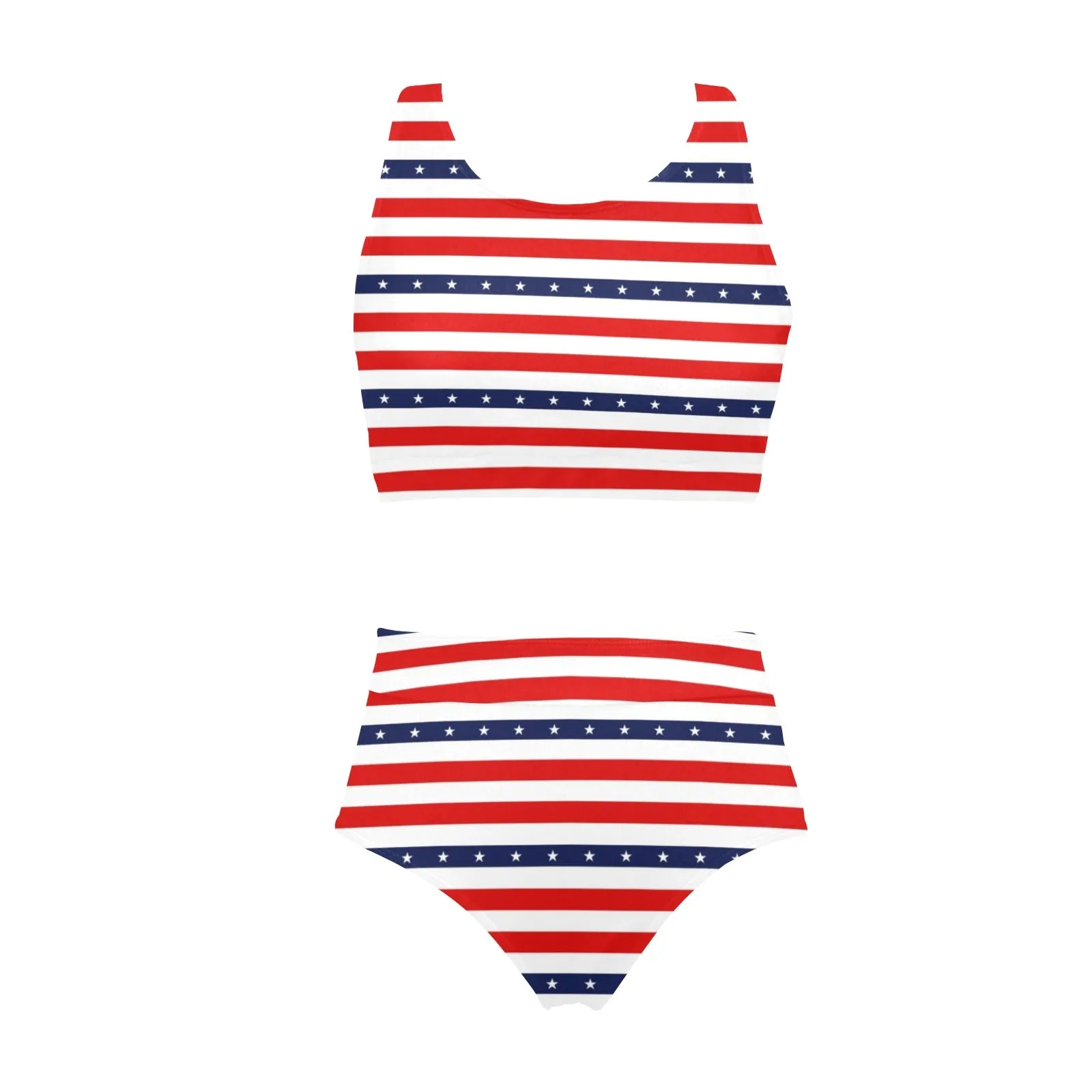 americana stars and stripes striped print 2 Crop Top Bikini Set (Model S21)