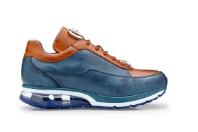 Belvedere - Flash, Genuine Ostrich and Soft Italian Calf Sneaker - Antique Blue Safari/Antique Almond - E01