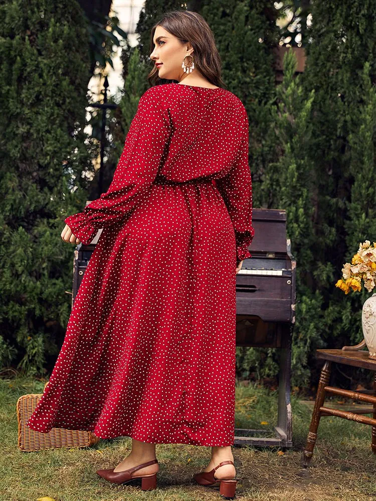 BerriesJam - 2024Plus Size Polka Dot Long Sleeve Loose Party Dress