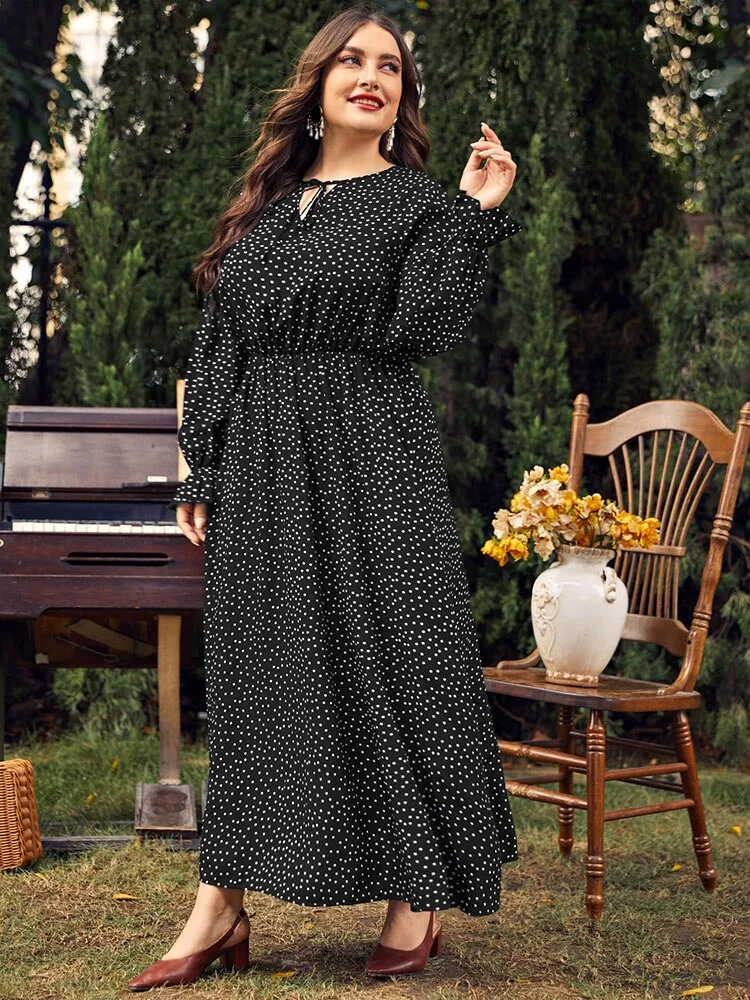 BerriesJam - 2024Plus Size Polka Dot Long Sleeve Loose Party Dress