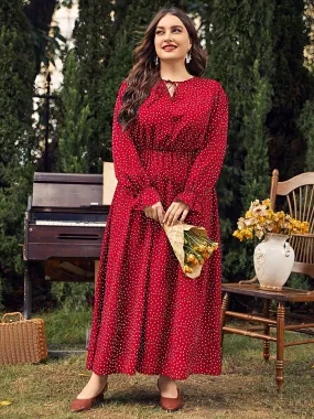 BerriesJam - 2024Plus Size Polka Dot Long Sleeve Loose Party Dress