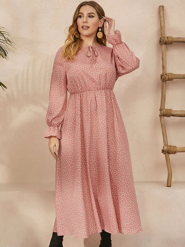 BerriesJam - 2024Plus Size Polka Dot Long Sleeve Loose Party Dress