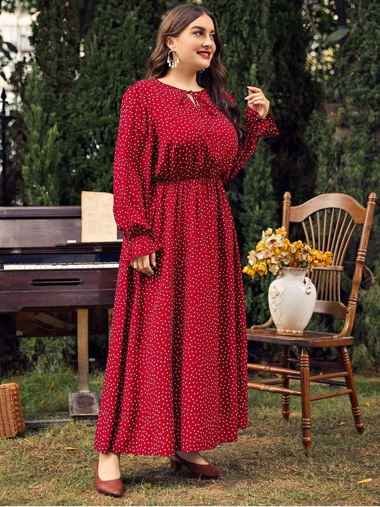 BerriesJam - 2024Plus Size Polka Dot Long Sleeve Loose Party Dress