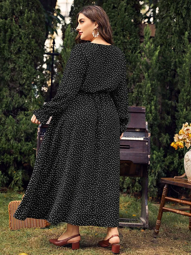 BerriesJam - 2024Plus Size Polka Dot Long Sleeve Loose Party Dress