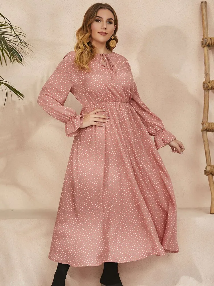 BerriesJam - 2024Plus Size Polka Dot Long Sleeve Loose Party Dress