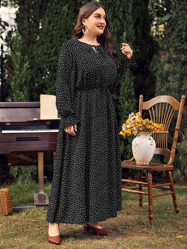 BerriesJam - 2024Plus Size Polka Dot Long Sleeve Loose Party Dress