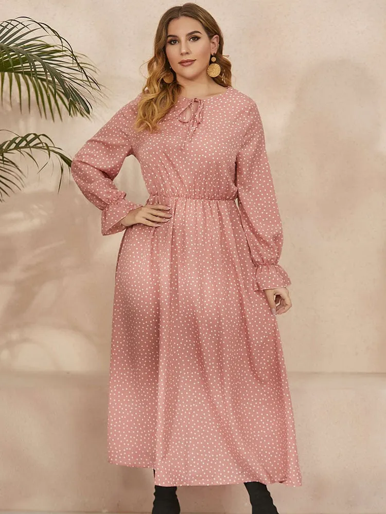 BerriesJam - 2024Plus Size Polka Dot Long Sleeve Loose Party Dress