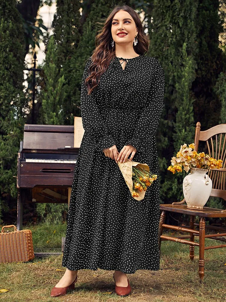 BerriesJam - 2024Plus Size Polka Dot Long Sleeve Loose Party Dress