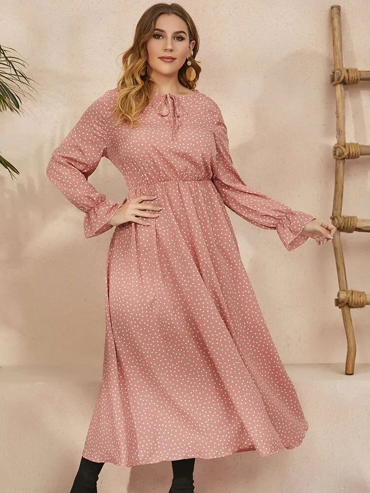 BerriesJam - 2024Plus Size Polka Dot Long Sleeve Loose Party Dress