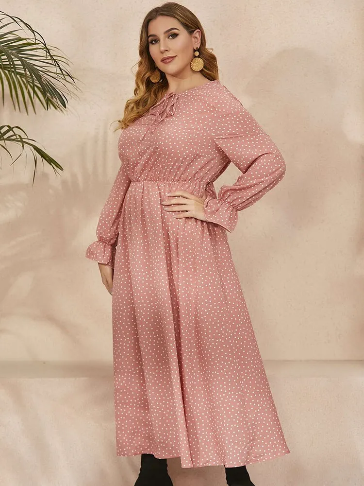 BerriesJam - 2024Plus Size Polka Dot Long Sleeve Loose Party Dress