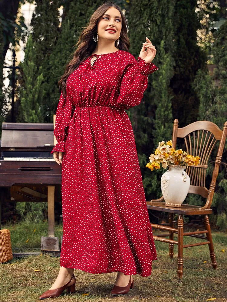 BerriesJam - 2024Plus Size Polka Dot Long Sleeve Loose Party Dress