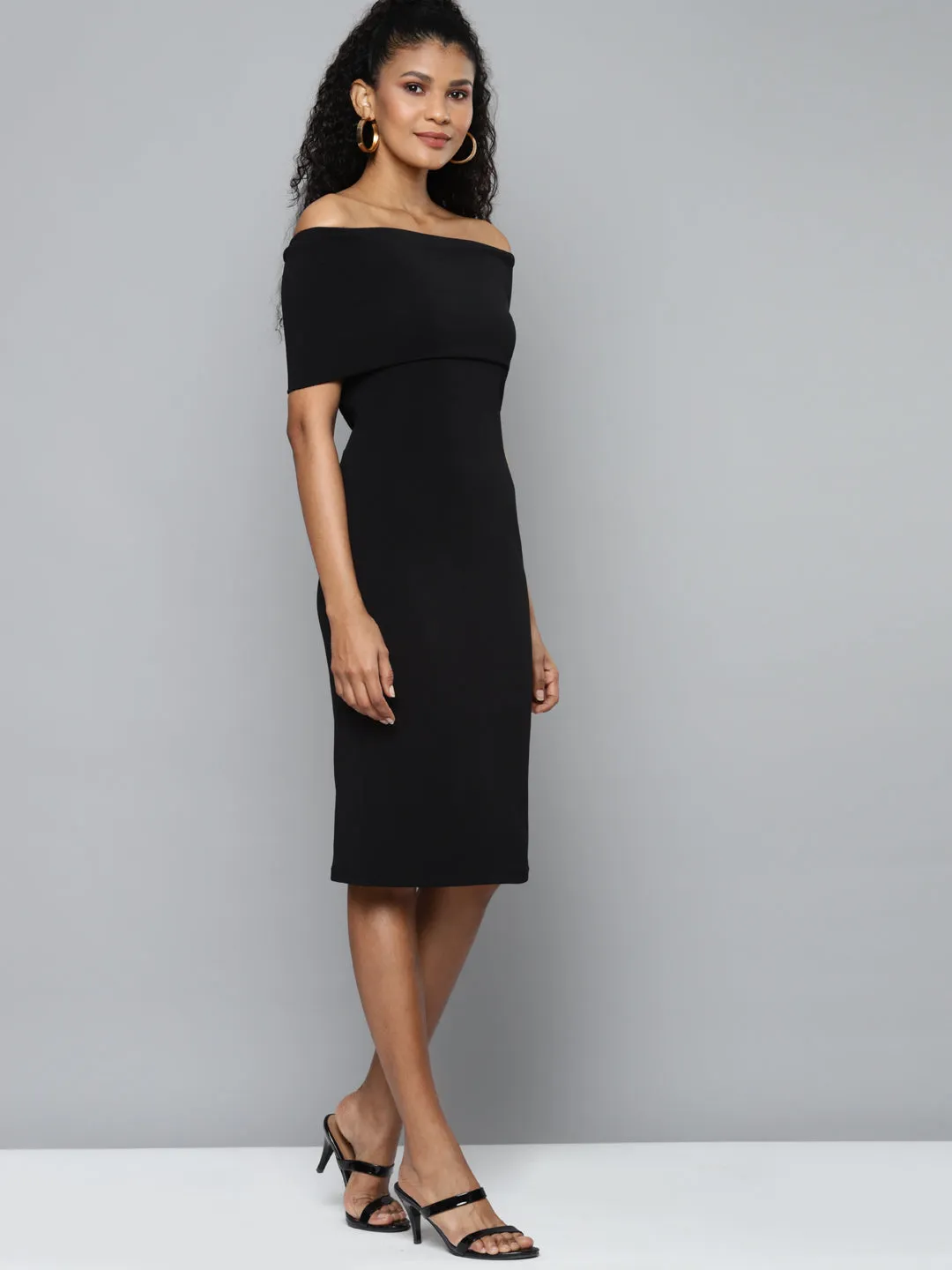 Black Bardot Midi Dress