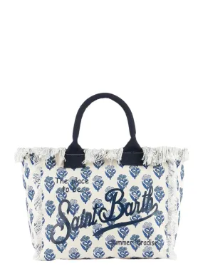 Borsa Tote Vanity a Righe Indaco e Fiori