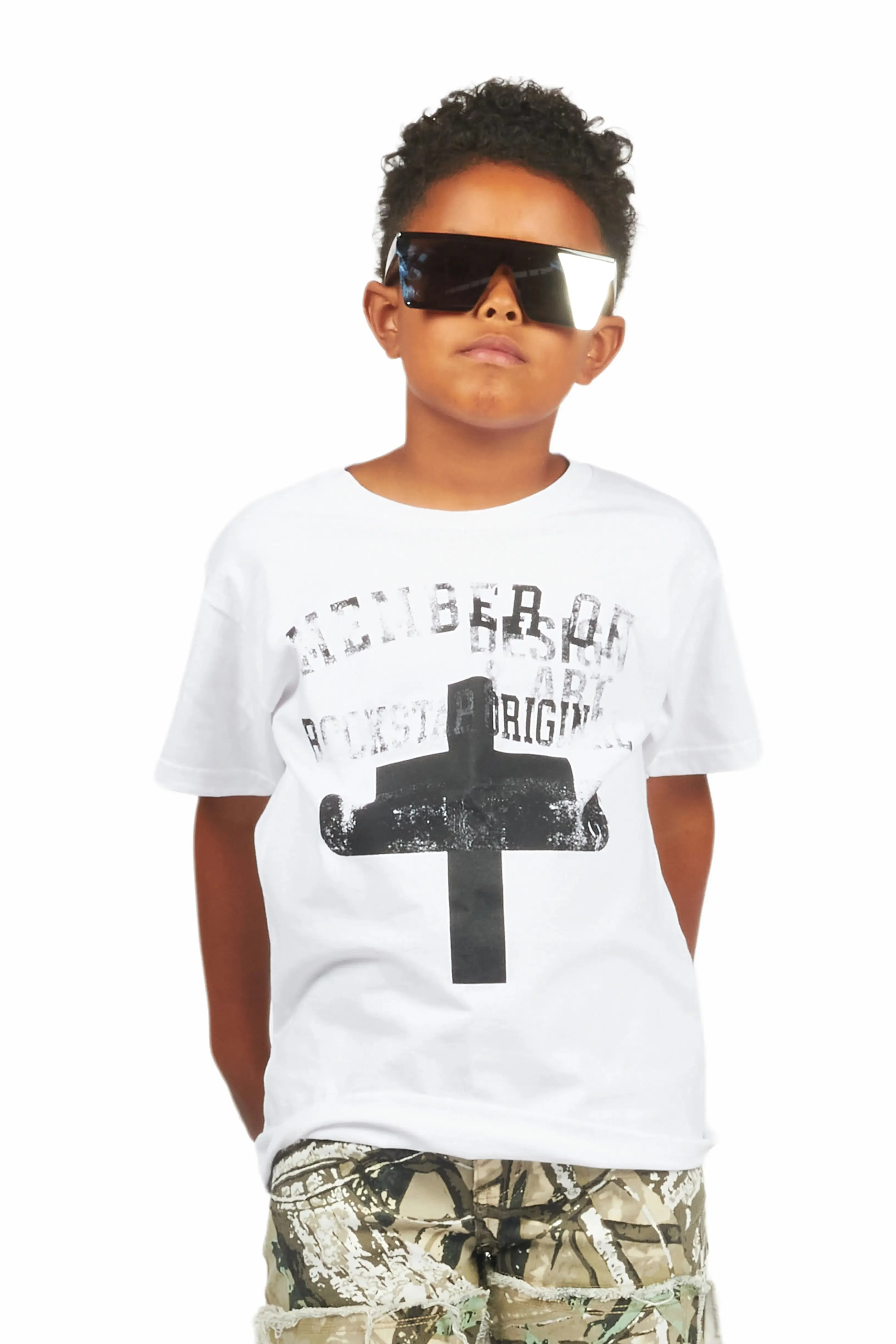 Boys Alaric White/Black Graphic T-Shirt