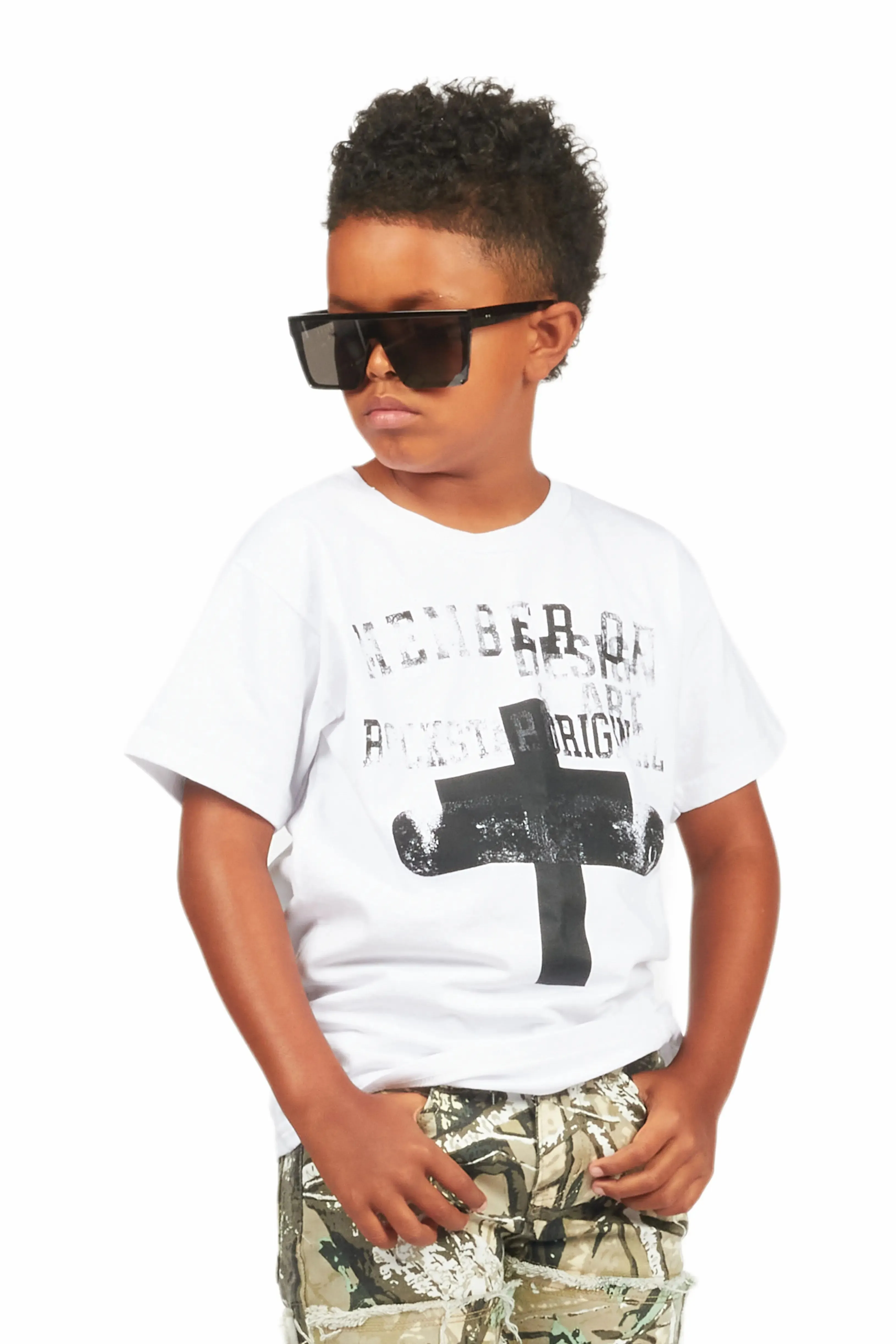 Boys Alaric White/Black Graphic T-Shirt