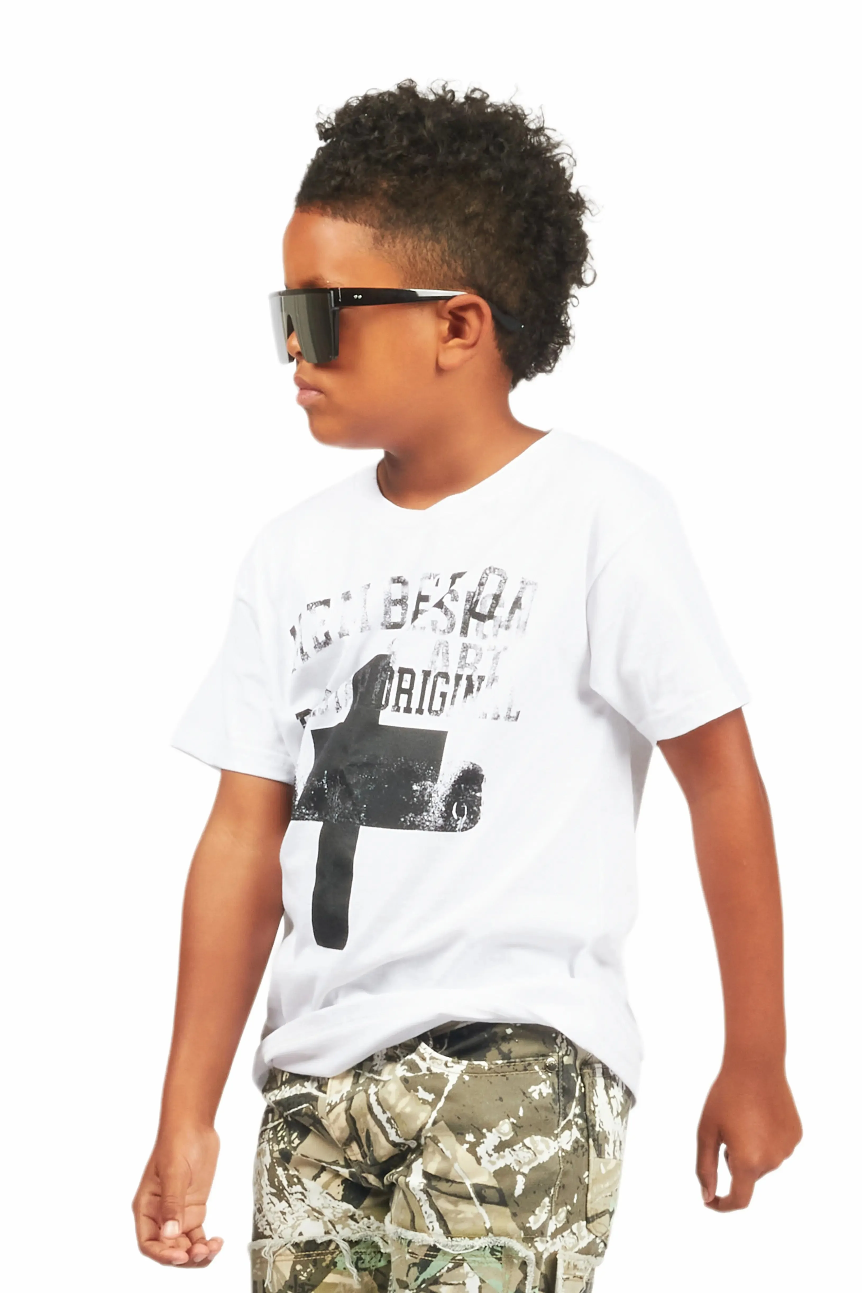 Boys Alaric White/Black Graphic T-Shirt