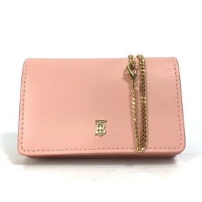 BURBERRY Folded wallet leather pink TB Chain mini wallet Women Used Authentic