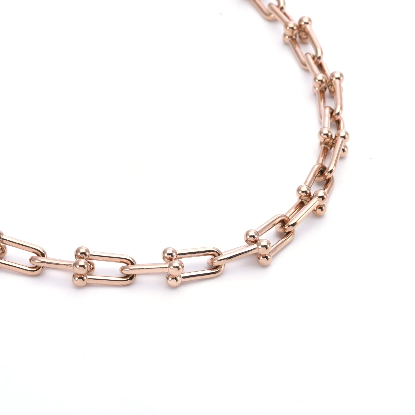 C525RG B.Tiff Rose Gold Plated Horseshoe Link Stainless Steel Chain Necklace