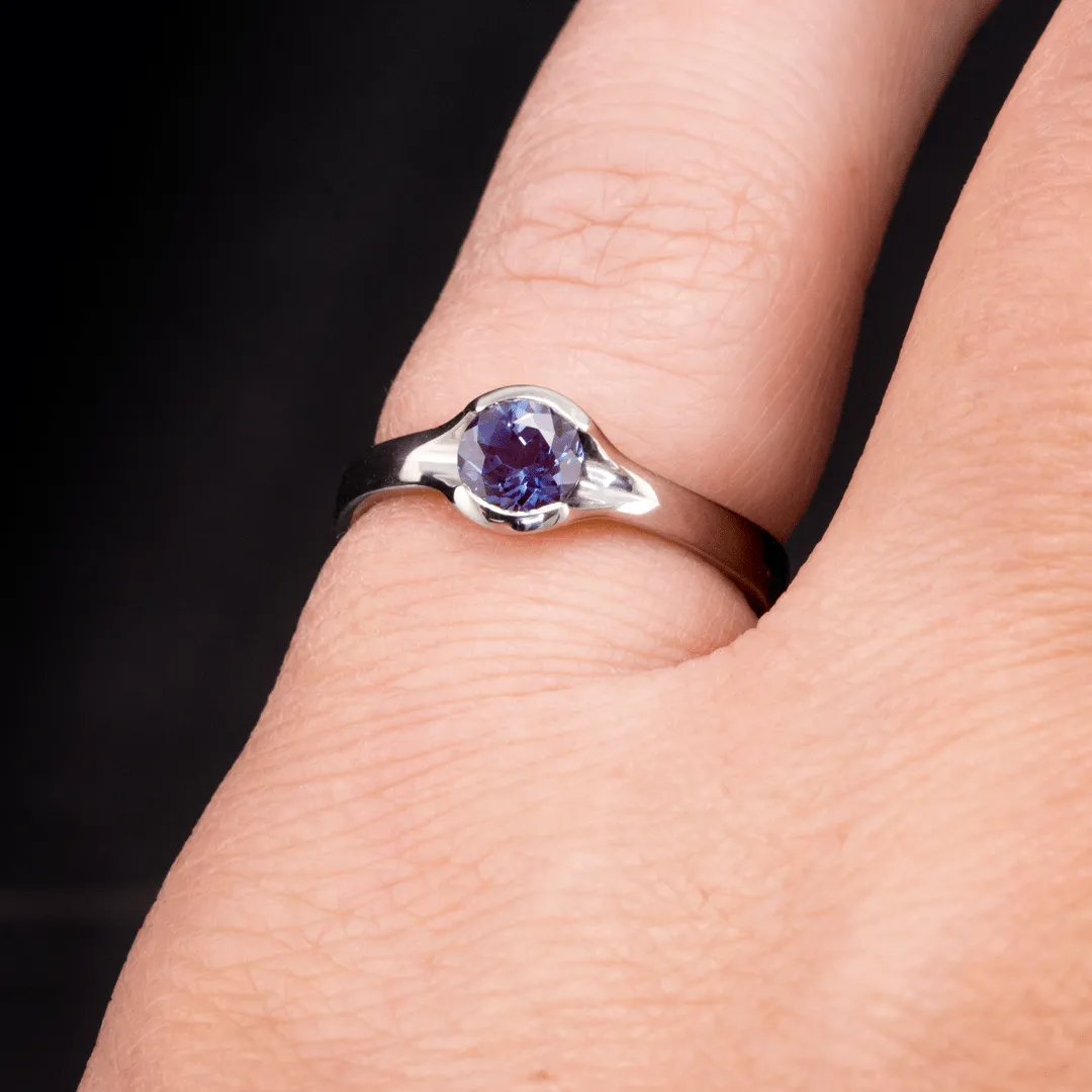 Chatham Alexandrite Round Fold Half Bezel Solitaire Engagement Ring