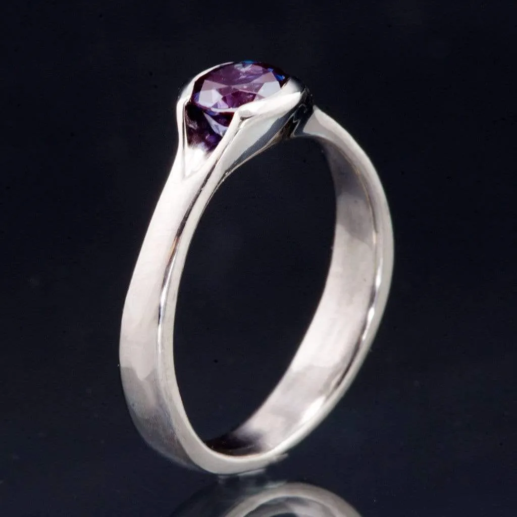 Chatham Alexandrite Round Fold Half Bezel Solitaire Engagement Ring