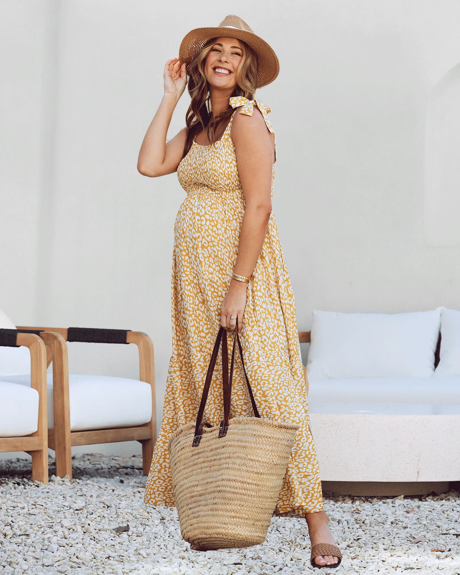 Chelsea Maternity Ruffled Maxi Dress in Yellow Animal Print