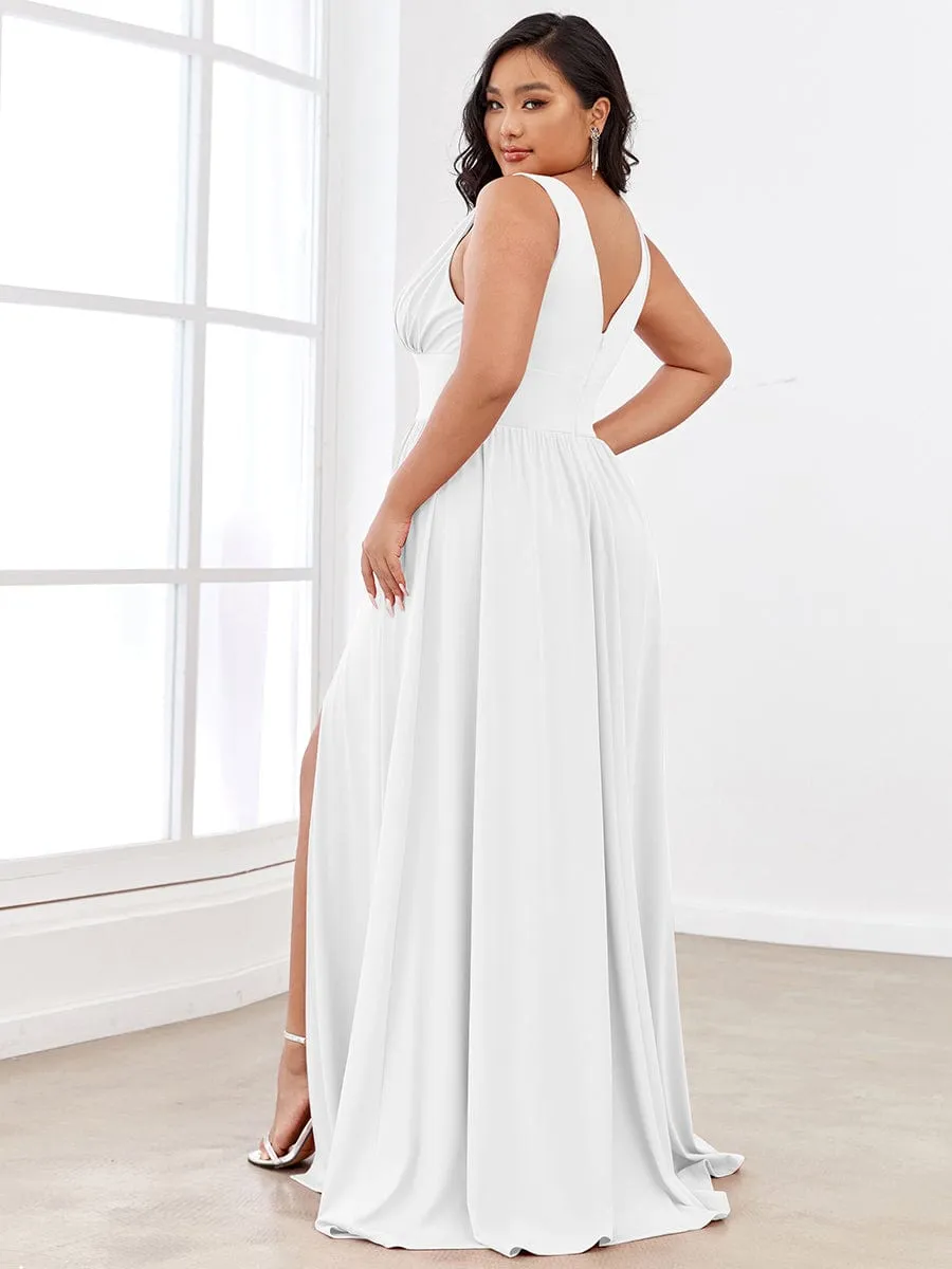 Chiffon High Slit Sleeveless V-Neck Empire Waist Formal Evening Dress