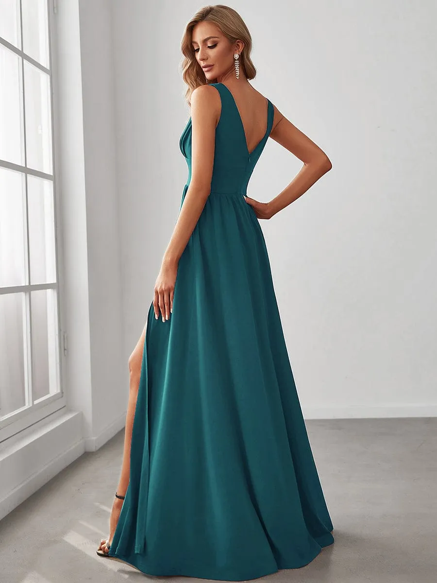 Chiffon High Slit Sleeveless V-Neck Empire Waist Formal Evening Dress