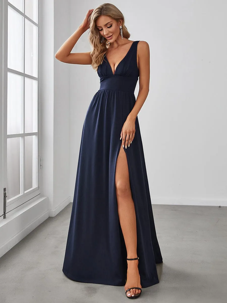 Chiffon High Slit Sleeveless V-Neck Empire Waist Formal Evening Dress