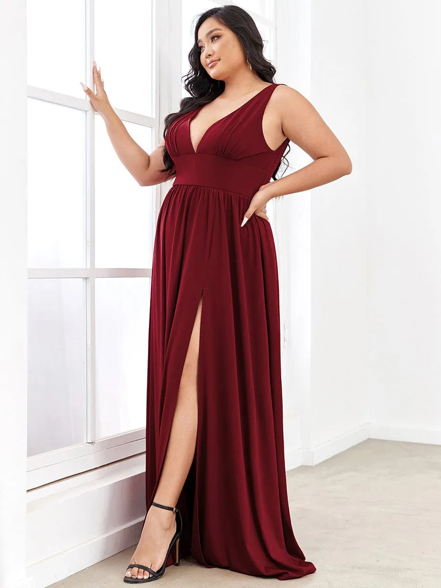 Chiffon High Slit Sleeveless V-Neck Empire Waist Formal Evening Dress