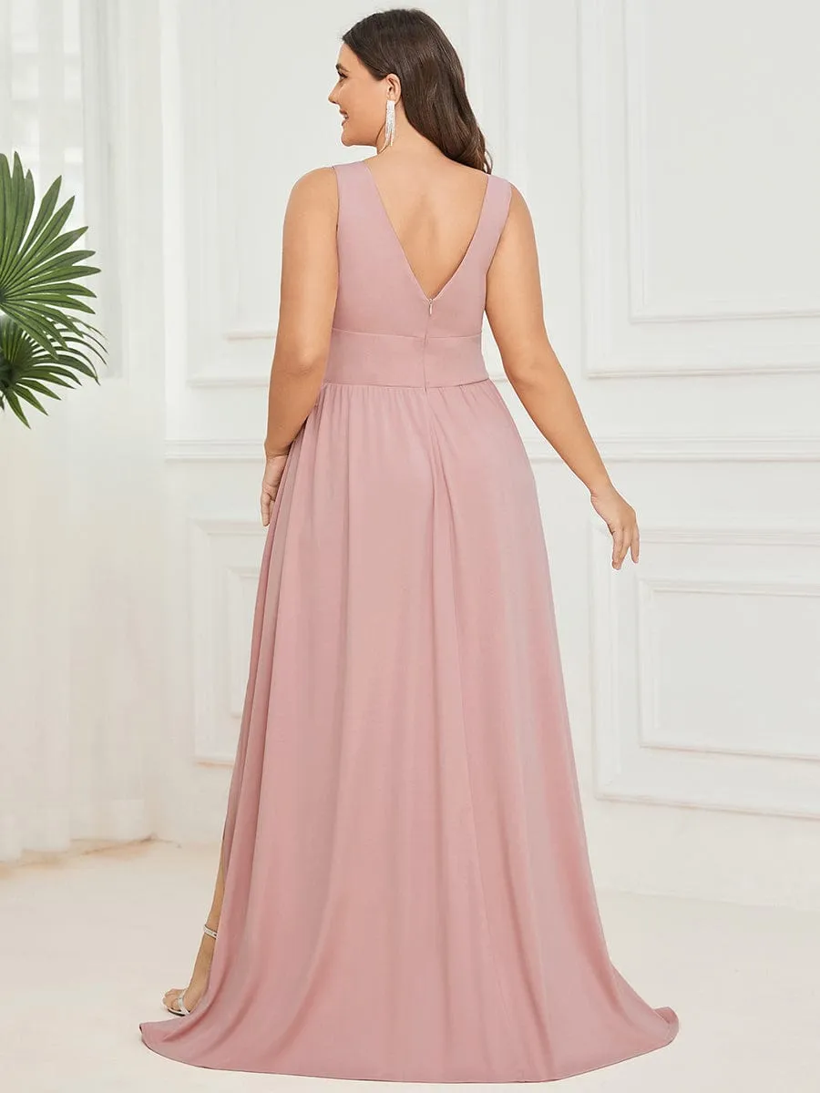 Chiffon High Slit Sleeveless V-Neck Empire Waist Formal Evening Dress