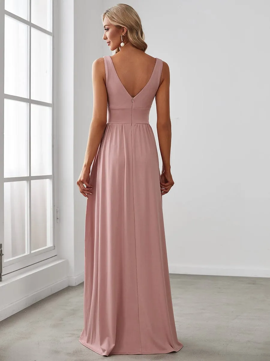 Chiffon High Slit Sleeveless V-Neck Empire Waist Formal Evening Dress