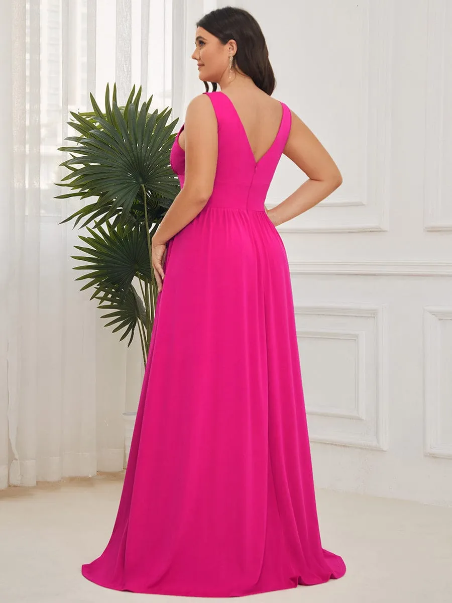 Chiffon High Slit Sleeveless V-Neck Empire Waist Formal Evening Dress