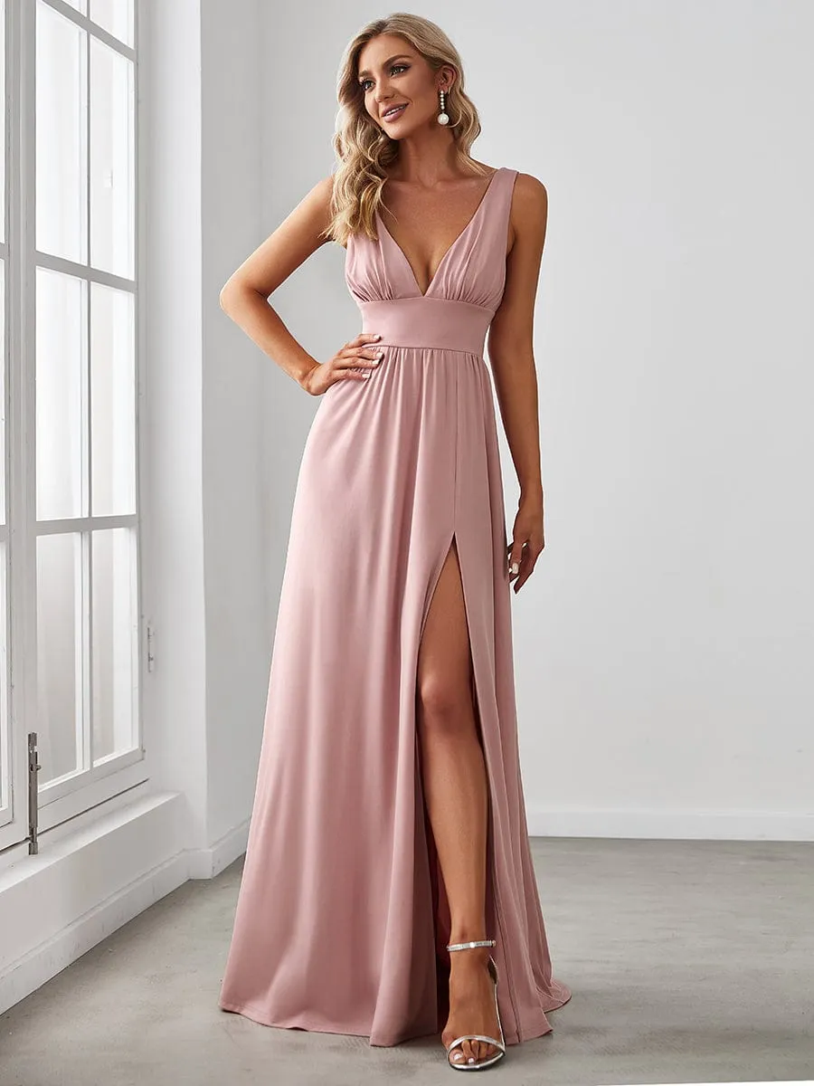 Chiffon High Slit Sleeveless V-Neck Empire Waist Formal Evening Dress