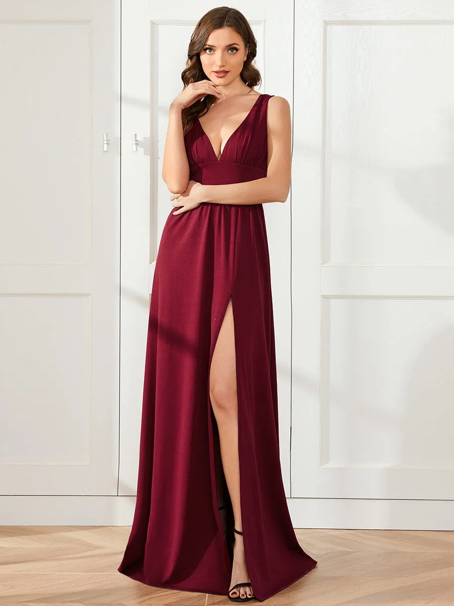 Chiffon High Slit Sleeveless V-Neck Empire Waist Formal Evening Dress