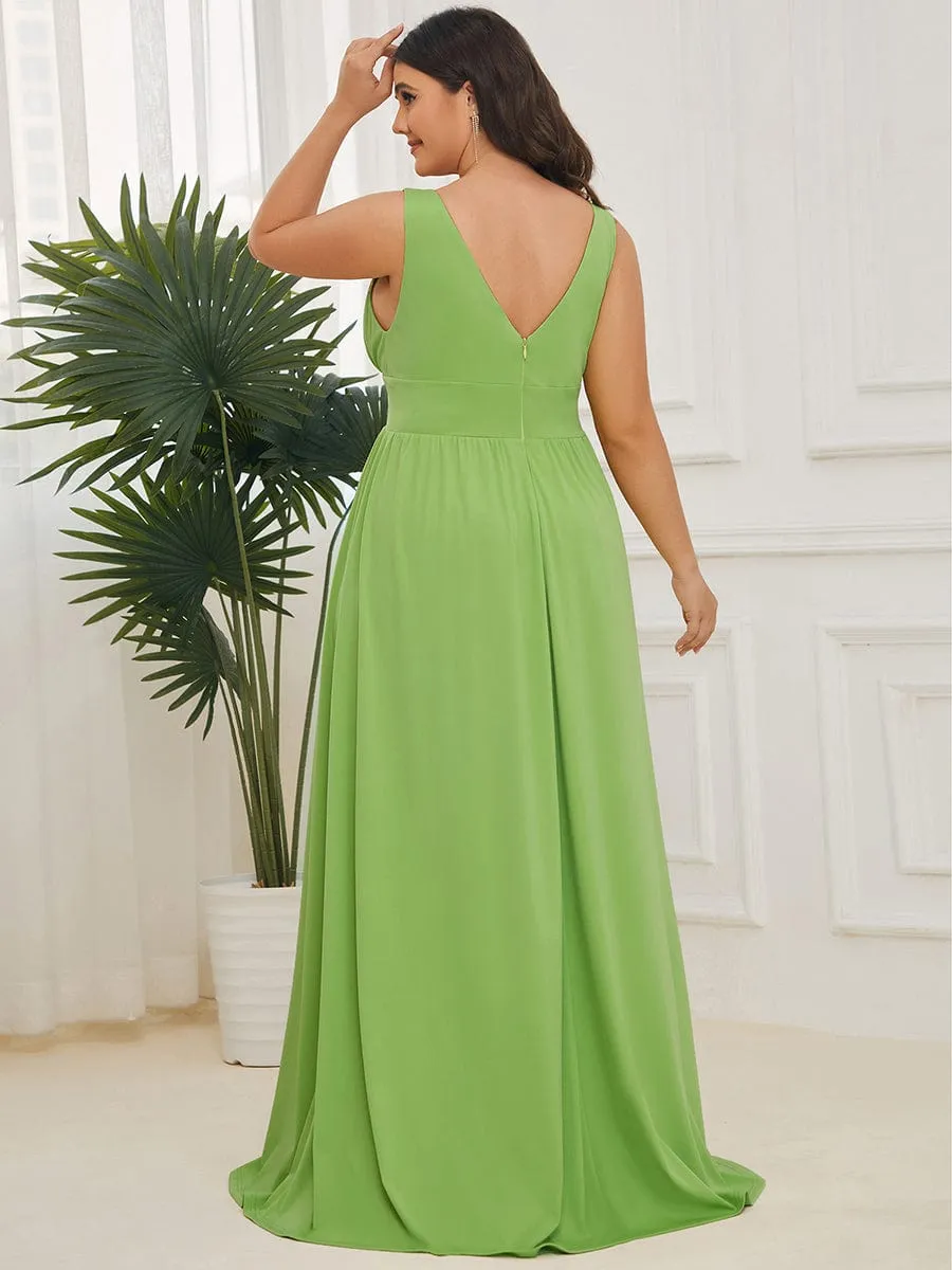 Chiffon High Slit Sleeveless V-Neck Empire Waist Formal Evening Dress