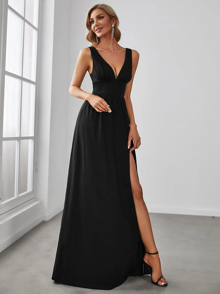 Chiffon High Slit Sleeveless V-Neck Empire Waist Formal Evening Dress