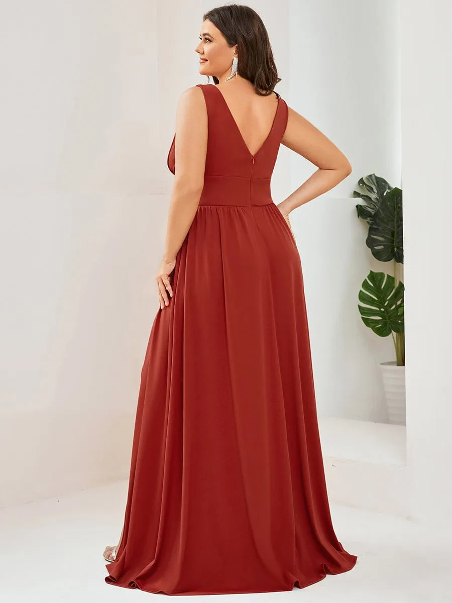 Chiffon High Slit Sleeveless V-Neck Empire Waist Formal Evening Dress