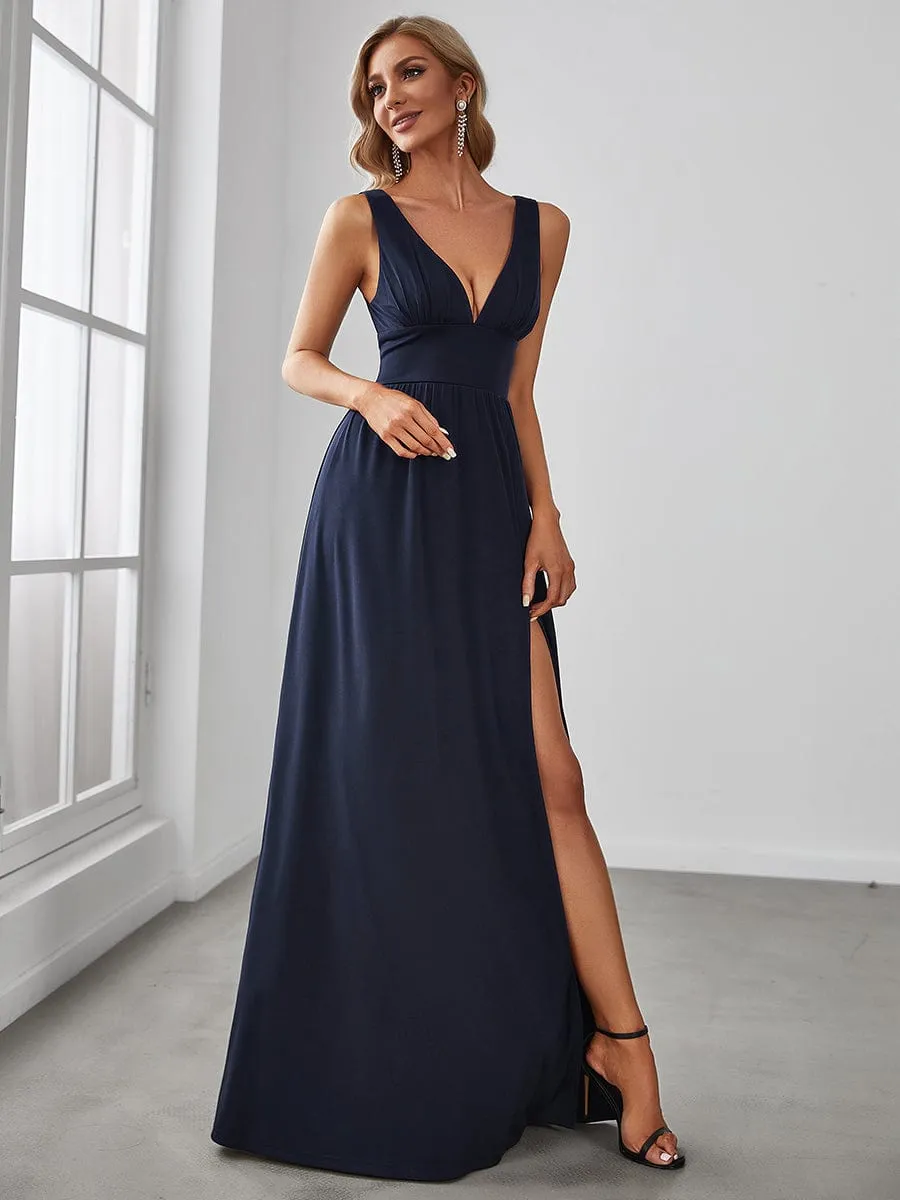 Chiffon High Slit Sleeveless V-Neck Empire Waist Formal Evening Dress