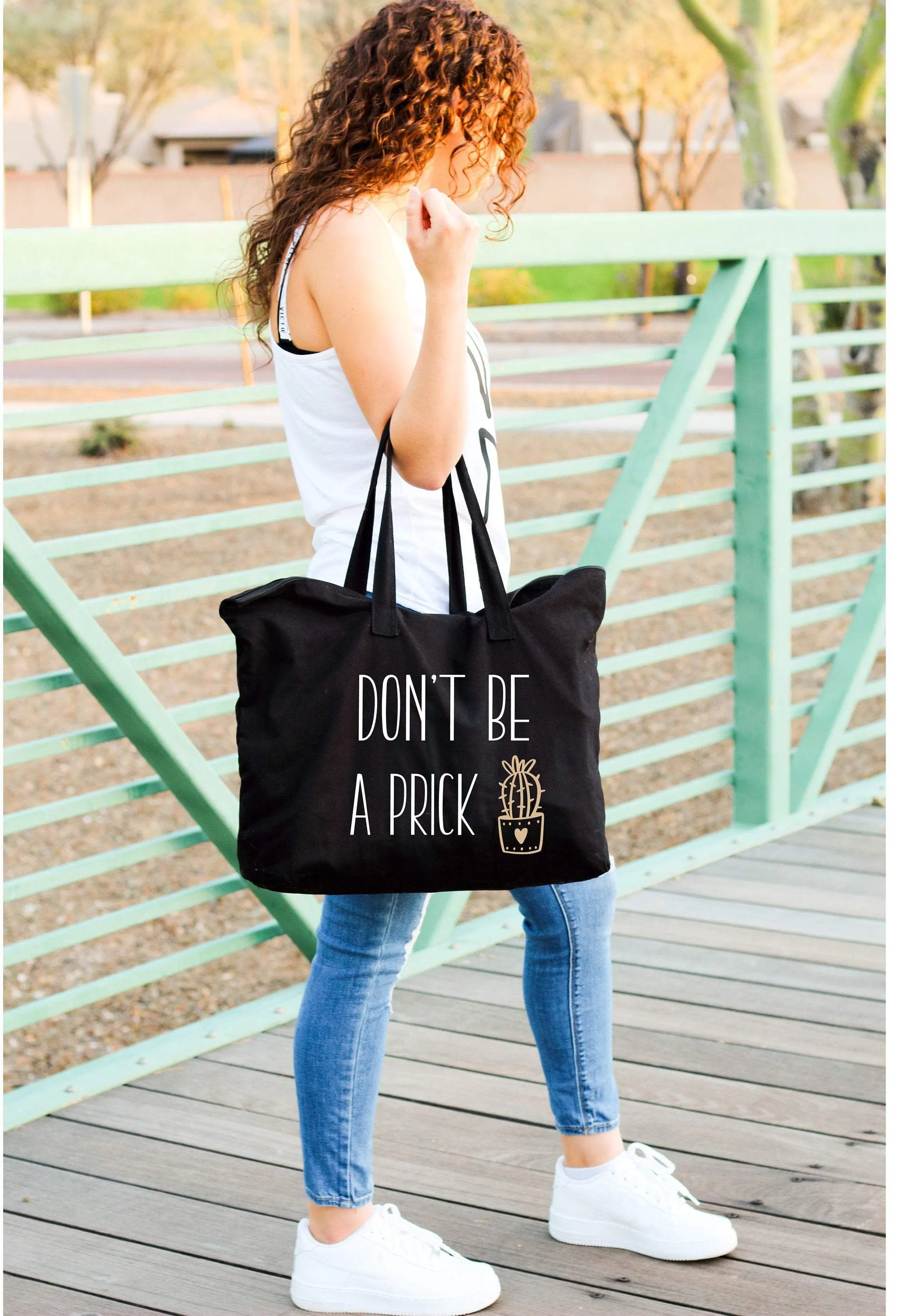 Don't be a prick cactus tote bag - Large tote bag for women - Funny totes for her - Bags under 20