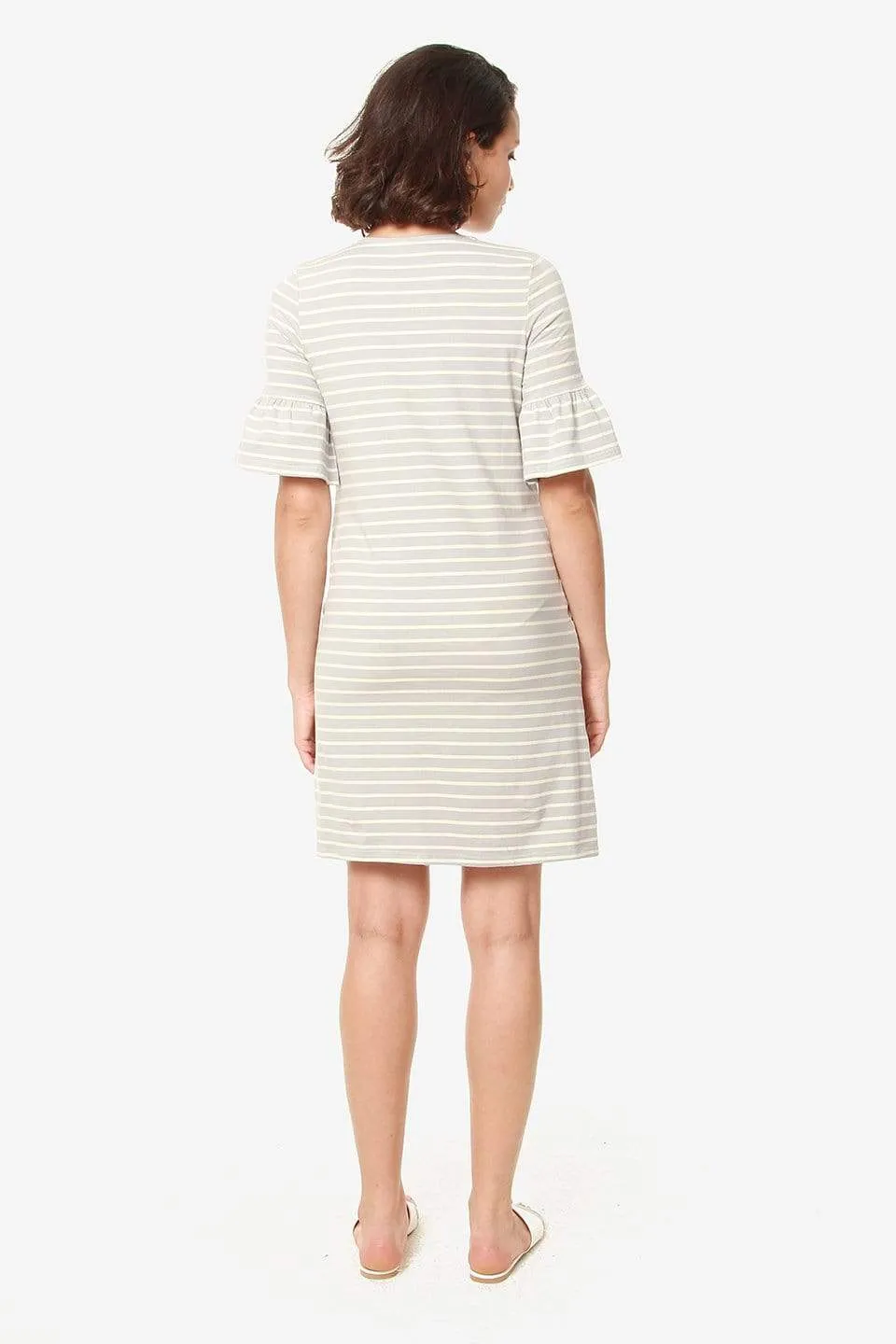 Flounce Sleeves Camile Grey Stripe Nursing Dress