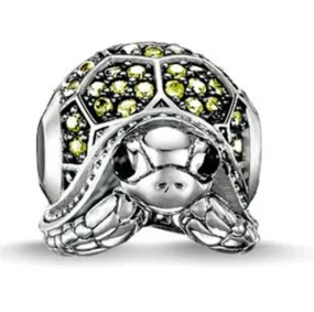 Green Rhinestone Turtle Bead Charm